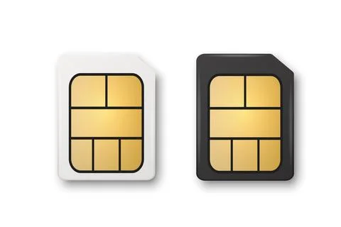 Vector 3d Realistic White and Black Plastic Micro Sim Card Template Set Isolated Stock Illustration