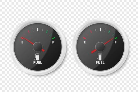 Vector 3d Realistic White and Black Gas Fuel Tank Gauge, Oil Level Bar Set Stock Illustration