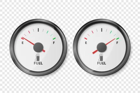 Vector 3d Realistic White and Black Gas Fuel Tank Gauge, Oil Level Bar Set Stock Illustration