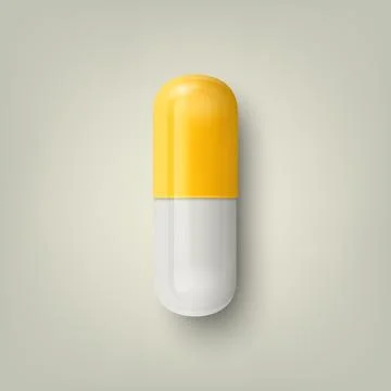 Vector 3d Realistic White and Yellow Pharmaceutical Medical Pill, Capsule Illustrazione stock