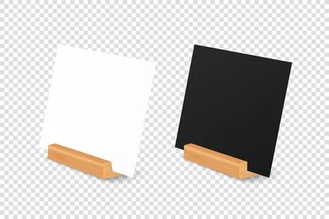Vector 3d Realistic White and Black Square Blank Paper Sheet, Card on Wooden Stock Illustration