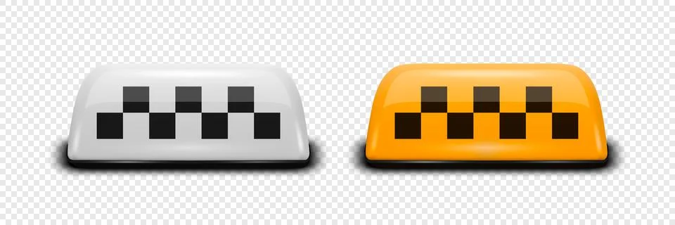 Vector 3d Realistic White and Yellow French Taxi Sign Icon Set Closeup Isolated Stock Illustration