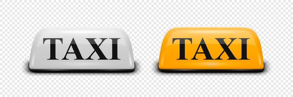 Vector 3d Realistic White and Yellow French Taxi Sign Icon Set Closeup Isolated Illustrazione stock