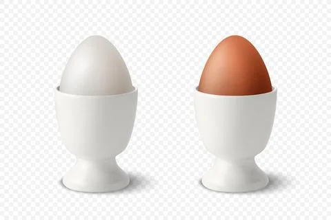 Vector 3d Realistic White and Brown Chicken Eggs in a White Ceramic, Porcelain Stock Illustration