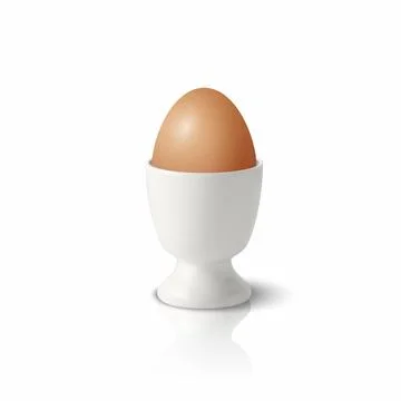 Vector 3d Realistic White and Brown Chicken Eggs in a White Ceramic, Porcelain Stock Illustration