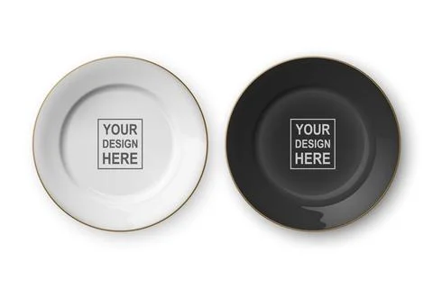 Vector 3d Realistic White and Black Empty Porcelain, Ceramic Plate Icon Set Illustrazione stock