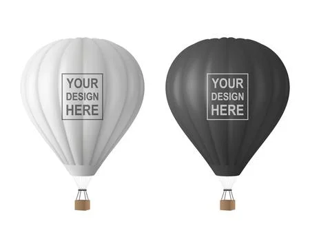 Vector 3d Realistic White and Black Hot Air Balloon Icon Set, Isolated. Vector Stock Illustration