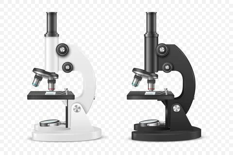 Vector 3d Realistic White, Black Laboratory, School Microscope Set Isolated 스톡 일러스트