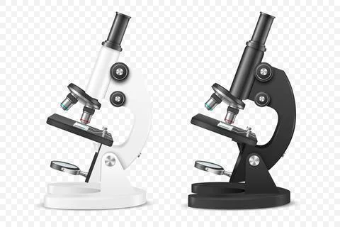 Vector 3d Realistic White, Black Laboratory, School Microscope Set Isolated Stock Illustration