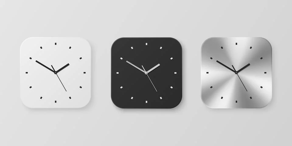 Vector 3d Realistic White, Black and Slver or Chrome Steel Wall Office Clock イラスト素材