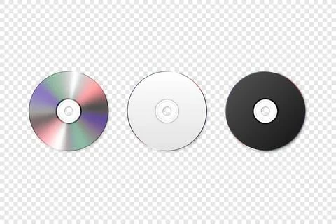 Vector 3d Realistic White, Black and Multicolor CD, DVD Closeup Isolated. CD Stock-Illustration