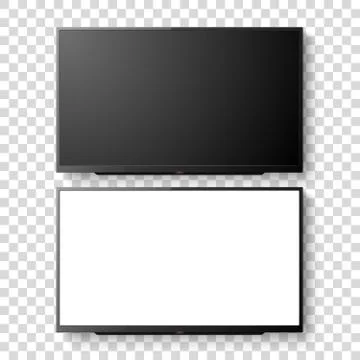 Vector 3d Realistic White Blank TV Screen Set. Modern LCD LED Panel Set Closeup Stock Illustration