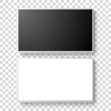 Vector 3d Realistic White Blank TV Screen Set. Modern LCD LED Panel Set Closeup Stock Illustration