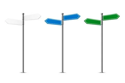Vector 3d Realistic White, Blue and Green Direction Signpost with Two Blank Stock Illustration