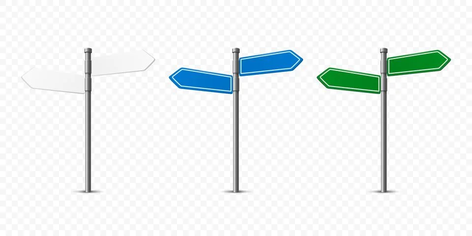 Vector 3d Realistic White, Blue and Green Direction Signpost with Two Blank Stock Illustration