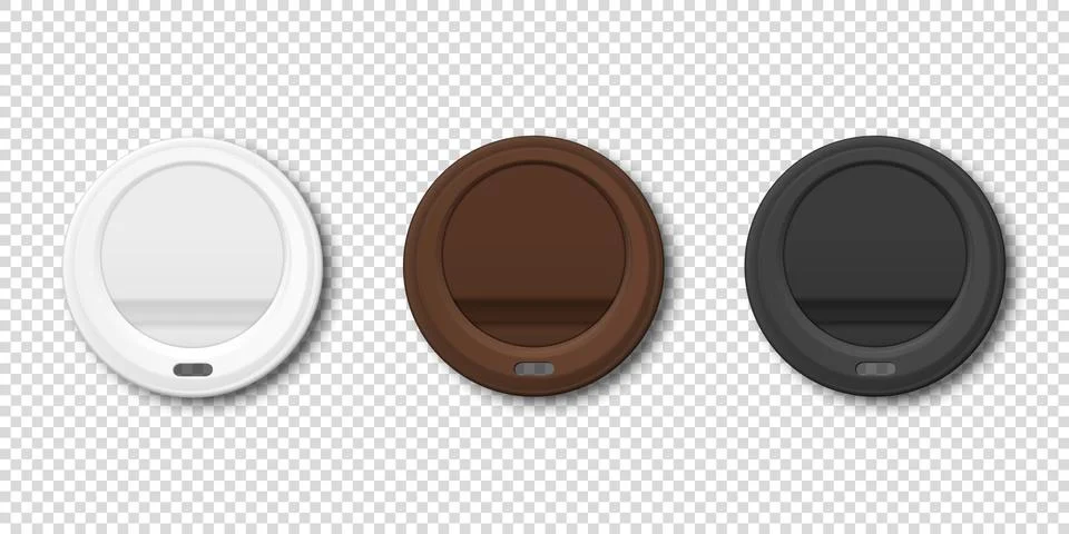 Vector 3d Realistic White, Brown, Black Disposable Plastic Coffee Cup Lid Icon Illustrazione stock