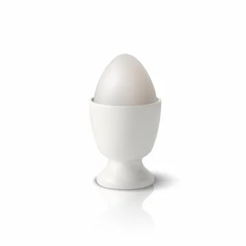 Vector 3d Realistic White Chicken Egg in a White Ceramic, Porcelain Boiled Egg Stock Illustration