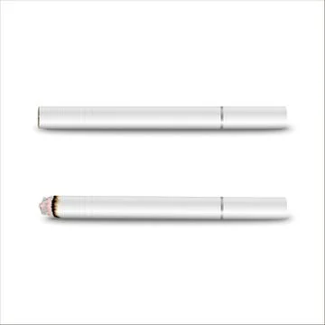 Vector 3d Realistic White Clear Blank Whole and Lit Cigarette Set Closeup Stock Illustration