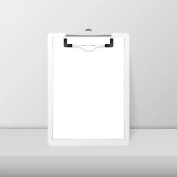 Vector 3d Realistic White Clipboard with Blank Paper and Metal Clip. Design Stock Illustration