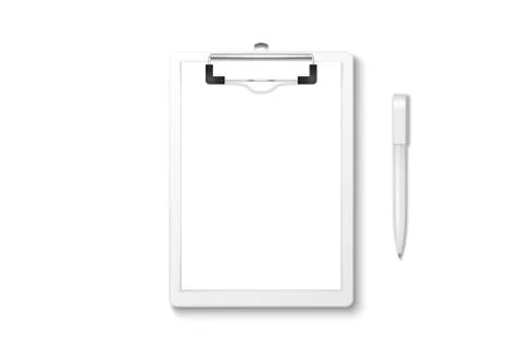 Vector 3d Realistic White Clipboard with Blank Paper, Metal Clip, Automatic Pen イラスト素材