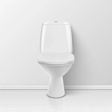 Vector 3d Realistic White Closed Ceramic Toilet in the Bathroom, Toilet Room Stock Illustration