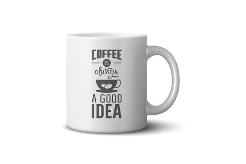 Vector 3d Realistic White Coffee Mug Mockup with Vintage Typography Print. .. イラスト素材