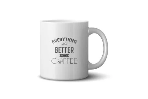 Vector 3d Realistic White Coffee Mug Mockup with Vintage Typography Print. .. イラスト素材