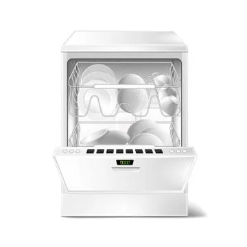 Vector 3d realistic white dishwasher with display イラスト素材