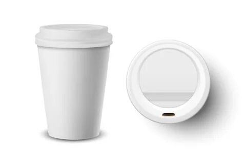 Vector 3d Realistic White Disposable Closed Paper, Plastic Coffee Cup for Drinks 스톡 일러스트
