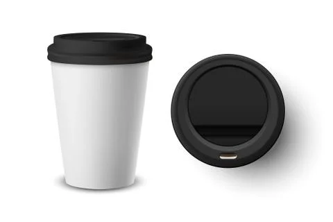 Vector 3d Realistic White Disposable Closed Paper, Plastic Coffee Cup for Drinks Stock Illustration