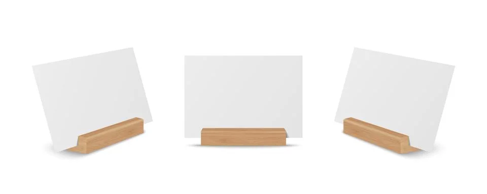 Vector 3d Realistic White Empty Blank Paper Sheet, Card on Wooden Holder, Stand Stock Illustration