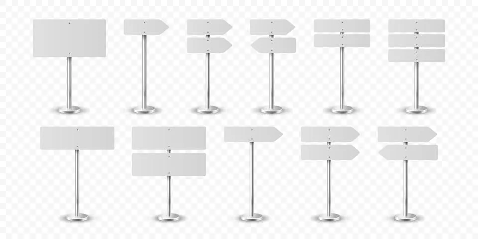 Vector 3d Realistic White Empty Blank Green Road Warning Direction Sign Icon Set Stock Illustration