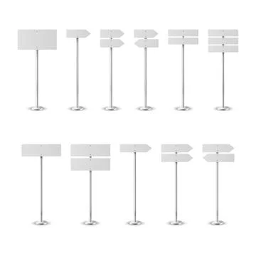 Vector 3d Realistic White Empty Blank Green Road Warning Direction Sign Icon Set Stock Illustration