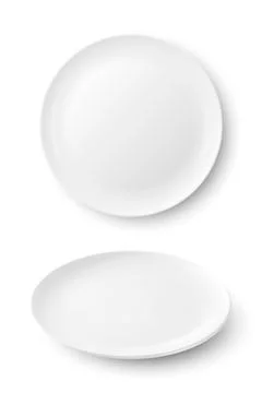 Vector 3d Realistic White Food Empty and Blank Porcelain Ceramic Plate Icon Set Stock Illustration