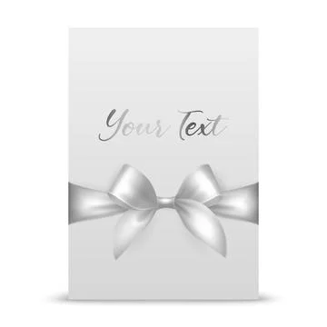 Vector 3d Realistic White Gift Ribbon and Bow with White Greeting Card Stock Illustration
