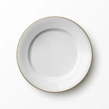 Vector 3d Realistic White with Golden Border Empty Porcelain, Ceramic Plate Icon Illustrazione stock