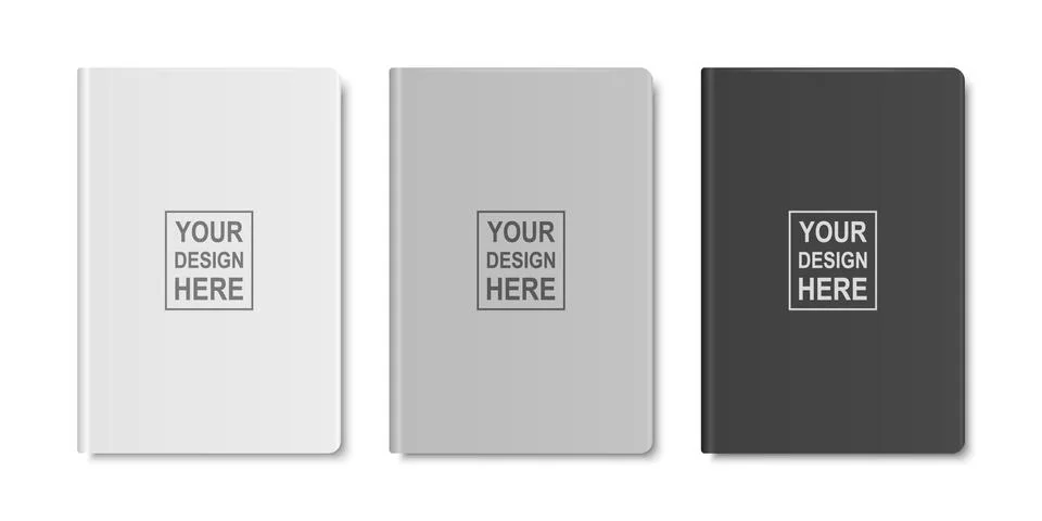 Vector 3d Realistic White, Gray, Black Closed Blank Paper Notebook Set Isolated Stock Illustration