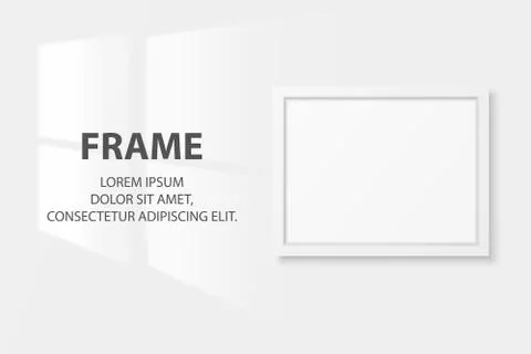 Vector 3d Realistic White Horizontal Wooden Simple Modern Frame Icon Closeup Stock Illustration