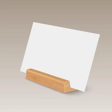 Vector 3d Realistic White Horizontal Empty Blank Paper Sheet, Card on Wooden Stock Illustration