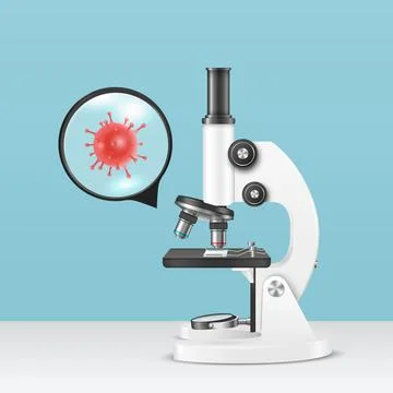 Vector 3d Realistic White Laboratory Microscope, Virus, Bacteria and Magnifying 스톡 일러스트