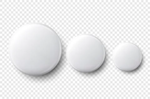 Vector 3d Realistic White Metal, Plastic Blank Button Badge Set Different Sizes Stock Illustration