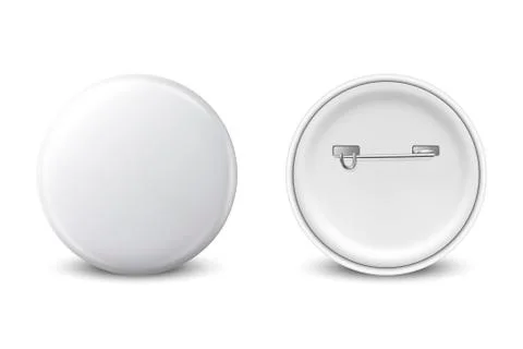 Vector 3d Realistic White Metal, Plastic Blank Button Badge Icon Set Isolated on 스톡 일러스트