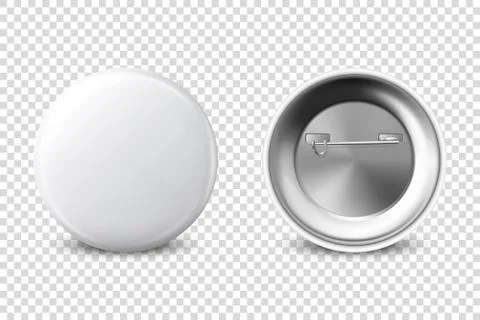 Vector 3d Realistic White Metal, Plastic Blank Button Badge Icon Set Isolated on Stock Illustration