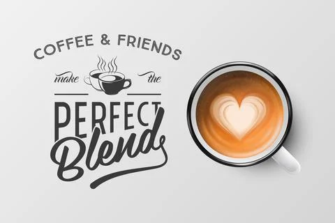 Vector 3d Realistic White Metal Enamel Mug with Foam Coffee - Capuccino, Latte - Illustrazione stock