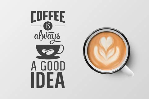 Vector 3d Realistic White Metal Enamel Mug with Foam Coffee - Capuccino, Latte - イラスト素材
