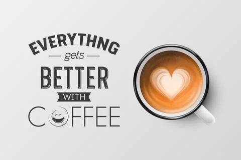 Vector 3d Realistic White Metal Enamel Mug with Foam Coffee - Capuccino, Latte - Stock Illustration