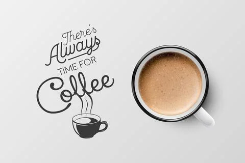 Vector 3d Realistic White Metal Enamel Mug with Foam Coffee - Capuccino, Latte - Stock Illustration