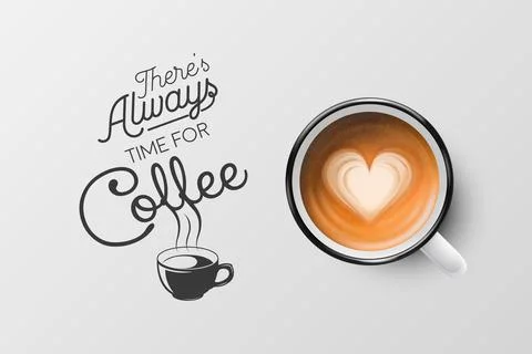 Vector 3d Realistic White Metal Enamel Mug with Foam Coffee - Capuccino, Latte - Stock-Illustration