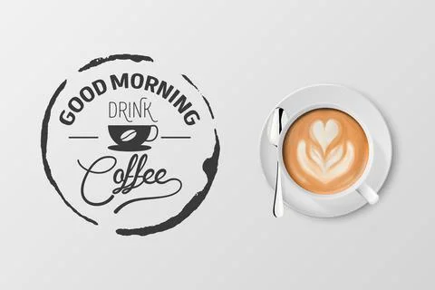 Vector 3d Realistic White Metal Enamel Mug with Foam Coffee - Capuccino, Latte - Stock Illustration