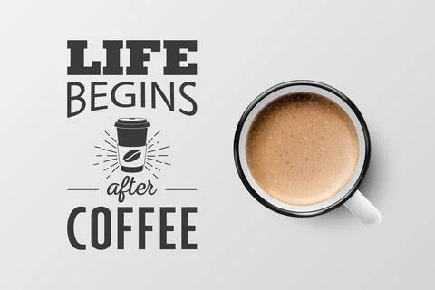 Vector 3d Realistic White Metal Enamel Mug with Foam Coffee - Capuccino, Latte - Illustrazione stock